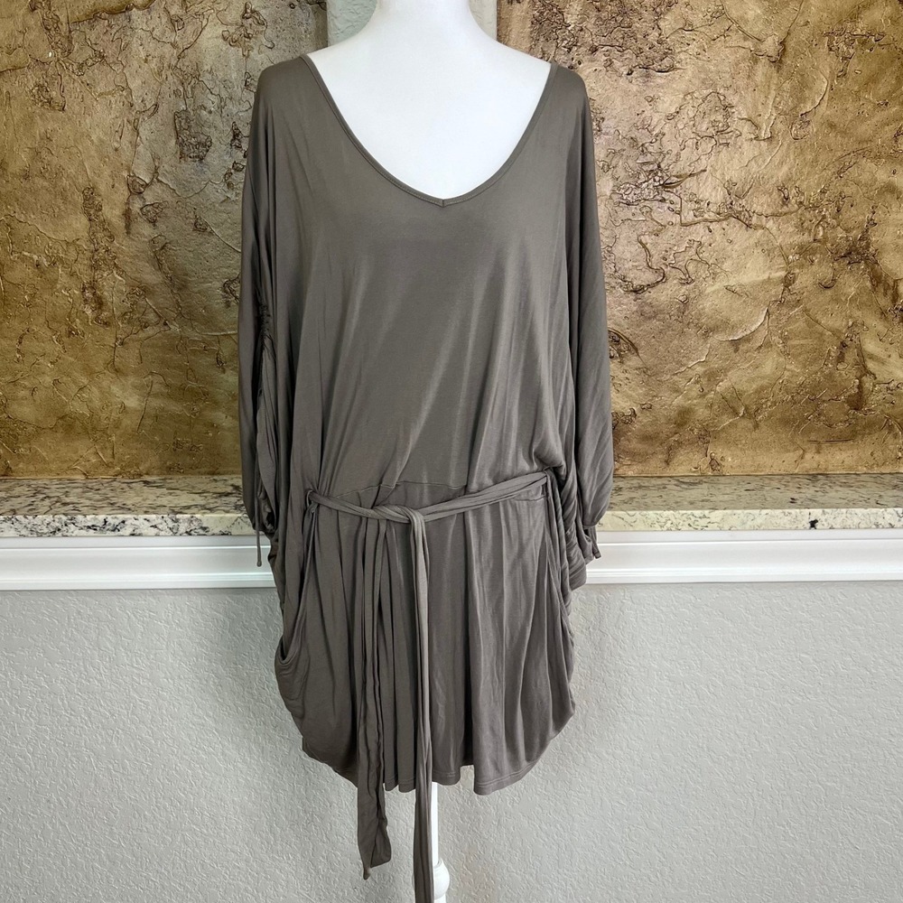 Reiss Hawaii Soft Jersey Kaftan Dress Medium Taupe Batwing Ruched Tie‎ Waist